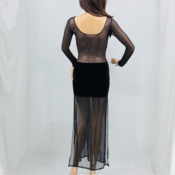Vintage Y2K Elisabetta Rogiani Whimsigoth Velvet Mesh Peekaboo Illusion Dress - Picture 6 of 16